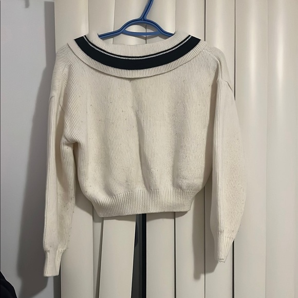 Women's White Sweater with Black Accents - Picture 2 of 2